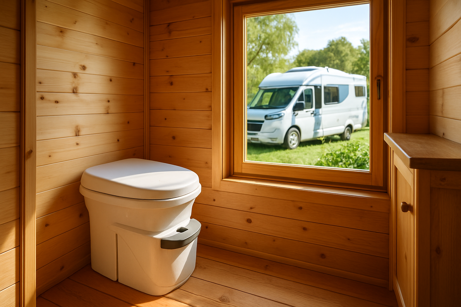 Moderne Trenntoilette in einem stilvollen Tiny House Bad installiert