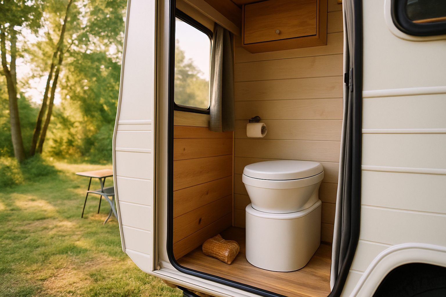 Trenntoilette perfekt installiert in einem modernen Wohnwagen